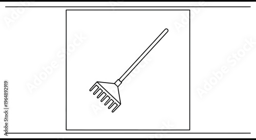 Simple line art drawing of a garden rake, an essential tool for yard work and outdoor landscaping