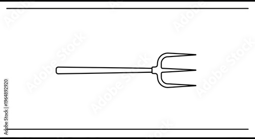 Minimalist black outline illustration of a classic three-pronged agricultural digging tool on a