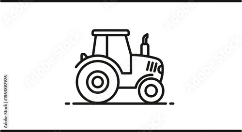 Stylized monochrome line art illustration of a powerful agricultural tractor vehicle