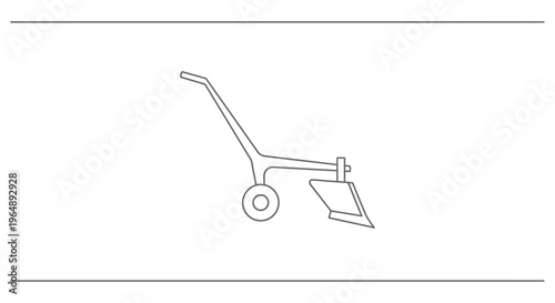 Manual single-wheel garden plow line art illustration for farming and agriculture preparations