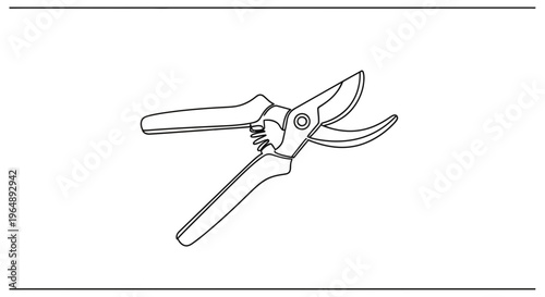 Clean line art illustration of a garden pruning shear tool for plant maintenance and trimming tasks