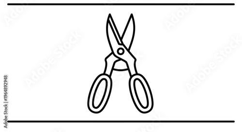 Minimalist black outline drawing of garden pruning shears for horticulture tasks and gardening