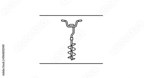 Minimalist line art icon representing an ice auger tool essential for winter fishing activities