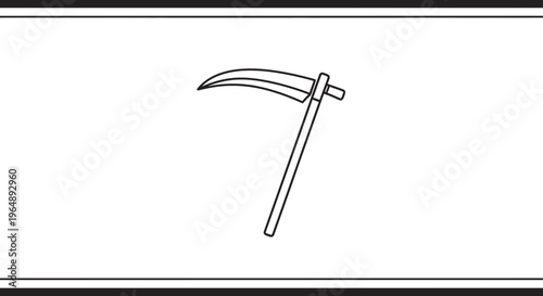 Simple line art illustration of a traditional farming scythe tool for agricultural harvest icon