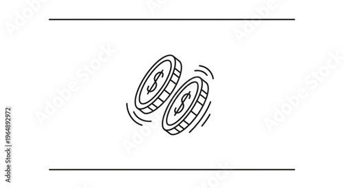 Minimalist line art illustration featuring two dynamically floating dollar coins symbolizing
