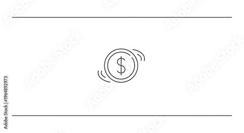 Dynamic line art illustration of a spinning dollar coin representing finance and economic flow