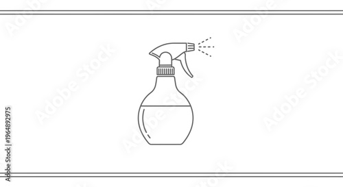 Minimalist line art icon of a functional spray bottle dispensing liquid showing a fine mist for
