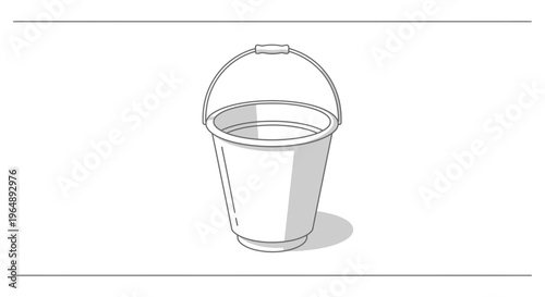 Clean vector line art illustration of a simple household bucket with handle on a white background