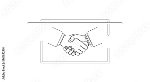 Abstract continuous line art depicting a firm handshake, representing collaboration and trust