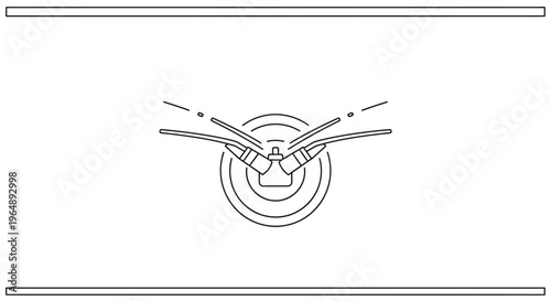 Essential automotive windshield cleaning system in minimalist line art style graphic icon