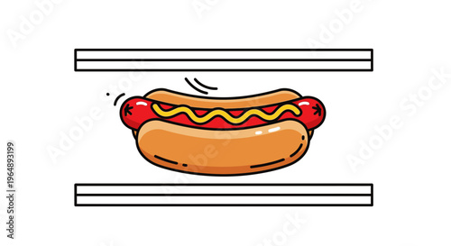 Stylized culinary illustration featuring a delightful hot dog dressed with classic yellow mustard