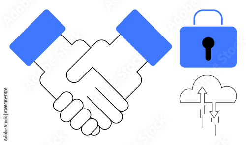 Cybersecurity concept. Cybersecurity ensures safe business transactions in partnerships. Cybersecurity protects sensitive data during cloud exchanges. For business, tech, innovation, safety