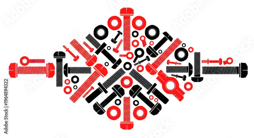Screws, Bolts, Nuts, and Washers Arranged in a Diamond Pattern