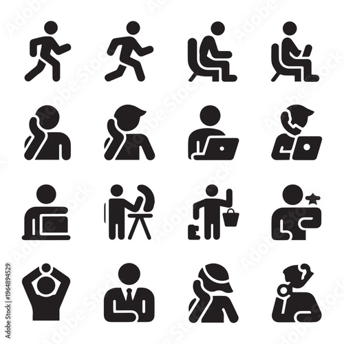 Set of Human Poses and Actions Icons for Business and Lifestyle
