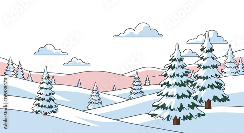 Snowy Pine Trees in Winter Landscape.