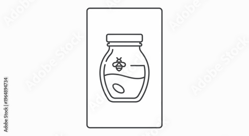 Minimalist outline icon depicting a glass jar filled with natural golden honey and a busy honeybee