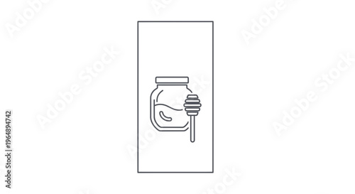 Minimalist line art icon representing a glass jar filled with golden honey and a wooden dipper