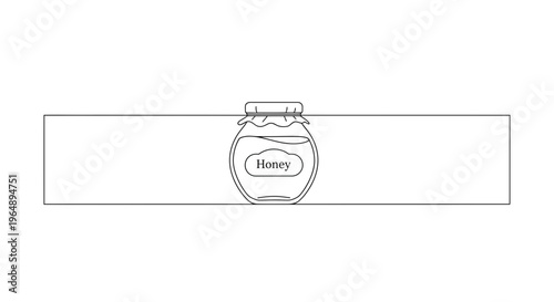 Minimalist continuous line drawing depicting a charming glass honey jar filled with natural