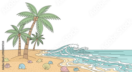 Tropical palm trees on sandy beach.