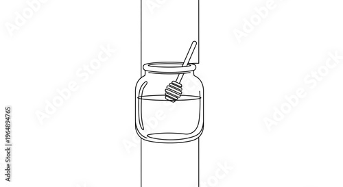 Clean single line drawing of a honey jar with a dipper, emphasizing natural sweetness and taste