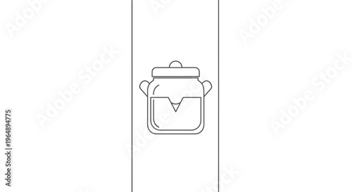 Minimalist line art illustration of a cooking pot or kitchen jar with handles and a lid
