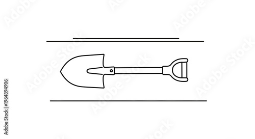 Minimalist line art illustration of a garden or construction shovel tool for digging and earthworks