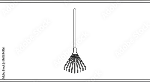 Minimalist line drawing of a garden leaf rake, an essential tool for effective outdoor yard work
