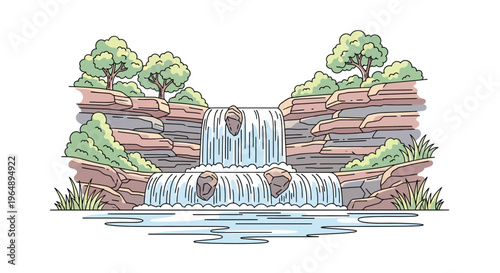 Waterfall Cascading Down Rocky Formation.