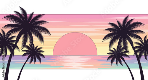 Silhouette of palm trees at sunset.