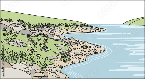 Illustration of a rocky coastline.