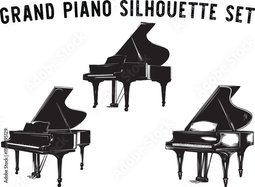 Grand piano icon silhouette set music instrument vector clipart