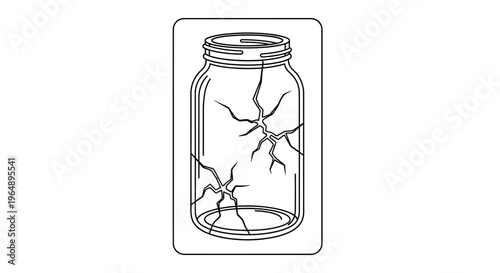 Minimalist line drawing of a damaged glass jar showcasing fragility and potential for breakage