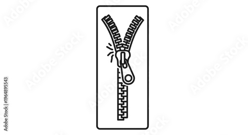Modern linear icon depicting an animated zipper fastener with a slider closing or opening