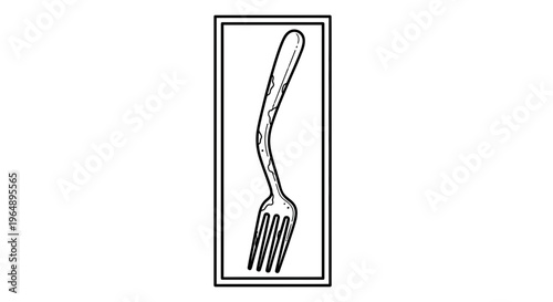 Artistic monochrome line illustration of a uniquely bent metal eating utensil for abstract design