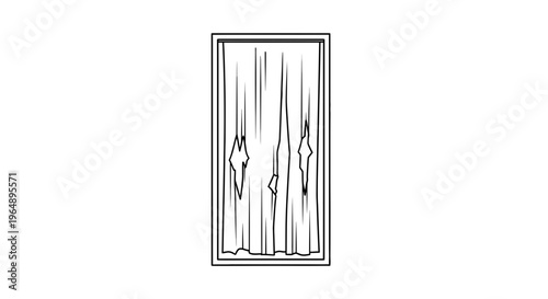 Abstract line art illustration of a distressed curtain within a rectangular frame minimalist design