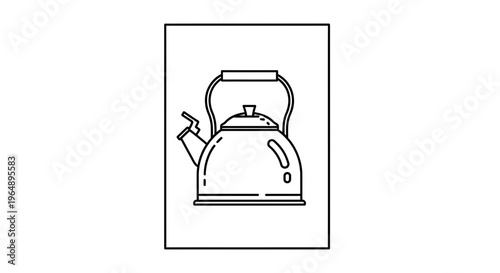 Outline illustration of a classic stovetop kettle ready for brewing hot beverages in a kitchen