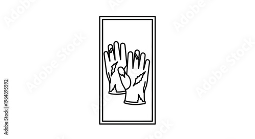 Vector Outline of Heavily Worn Protective Gloves Symbolizing Diligence and Replacement