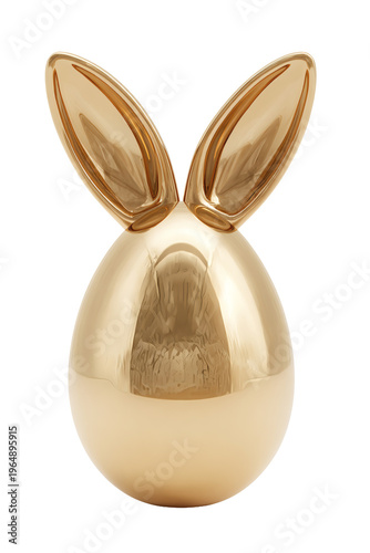Luxurious highly polished gold abstract rabbit head sculpture featuring elongated upright ears and a reflective spherical body 