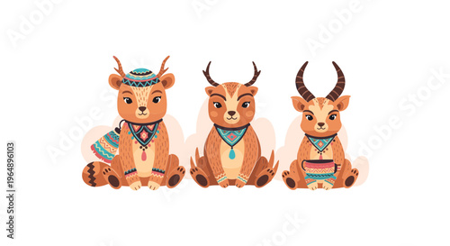 Three cartoon cows wearing bandanas sitting.