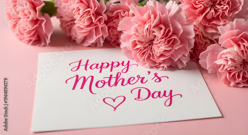 Pink carnations and Mother's Day card