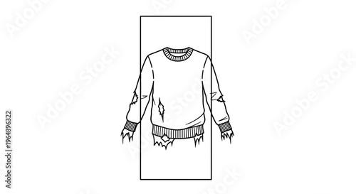 Distressed Sweater Line Art Illustration Depicting Worn Out Clothing Item with Rips and Tears