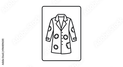 Line art illustration depicting a soiled lab coat representing messy work or scientific
