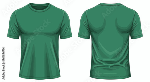 Realistic Front and Back View of a Plain Green T-shirt Isolated on a White Background
