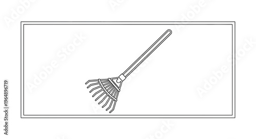 Minimalist outline illustration of a garden rake for yard cleanup and landscaping tasks