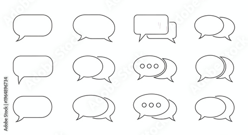 Collection of various blank speech bubbles and conversation icons, perfect for representing communication