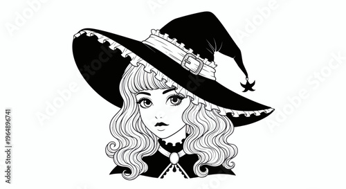 Mysterious enchantress in an elegant wide-brimmed hat, showcasing a captivating gothic fantasy illustration with an anime aesthetic