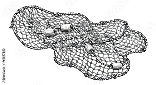 Fishing Net with Floats - Vintage Illustration