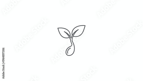 Simple Line Art Icon of a Growing Seedling with Two Leaves