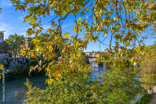 City of Rome with Tiber River with Fall Colors