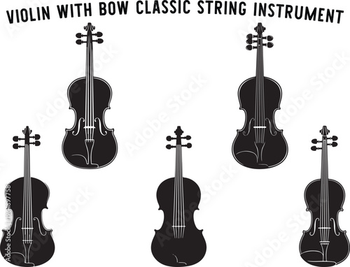 Black violin silhouette set classical orchestra instrument isolated
